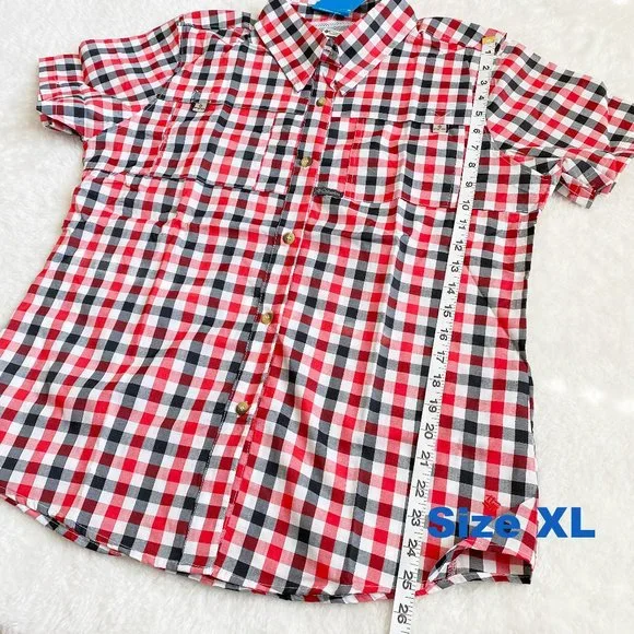Columbia, Women's PFG Bonehead Short Sleeve Shirts, Red/Black Plaid, Size L / XL - Picture 12 of 12